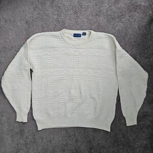 Mens Vintage Cotton Crewneck Sweater Sze M Geometric Textured Retro Grampa Core